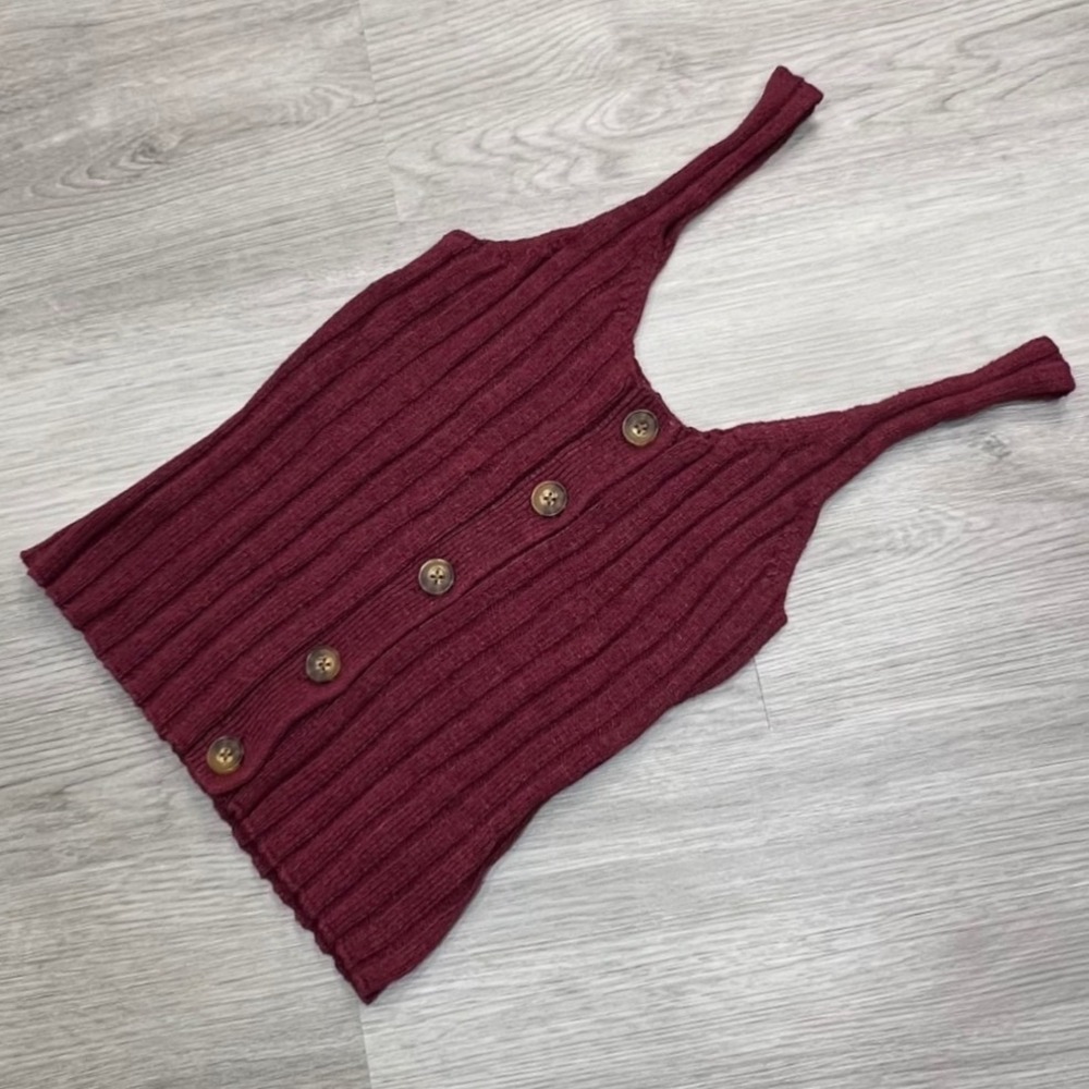 American Eagle Burgundy Ribbed Knit Button Front Tank Top Women S